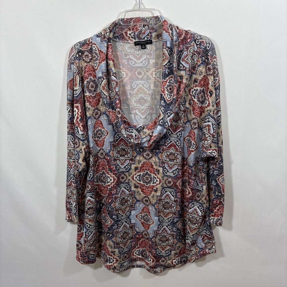 Signature Studio‎ Neck Sweater 3X Deep Drape Cowl Aztec Southwestern
